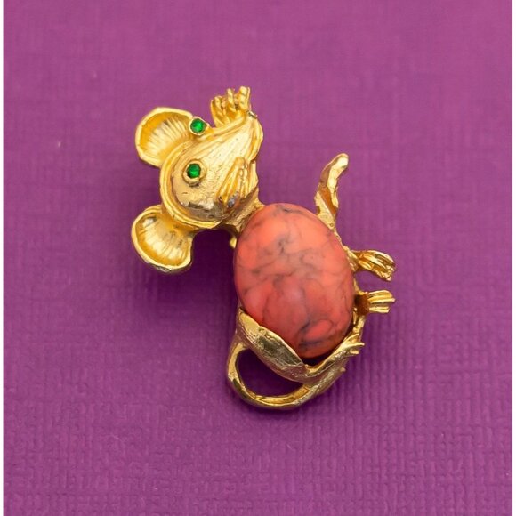 Vintage Mouse Stone Gold Tone Brooch - Q4 - Picture 2 of 3